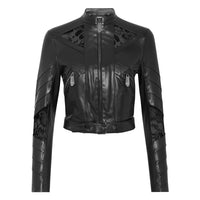 Leather Fitted Biker Jacket Lace