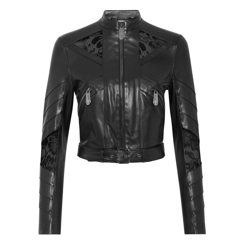 Leather Fitted Biker Jacket Lace