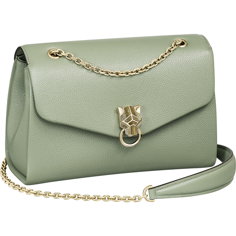 Small Model Chain Bag, Panthère Graphique de Cartier, Sage Green Grained Calfskin, Golden Finish