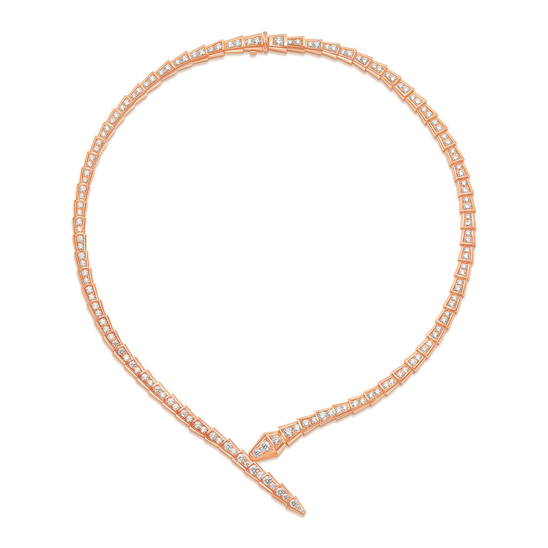 Serpenti Viper 18 kt rose gold necklace set with pavé diamonds