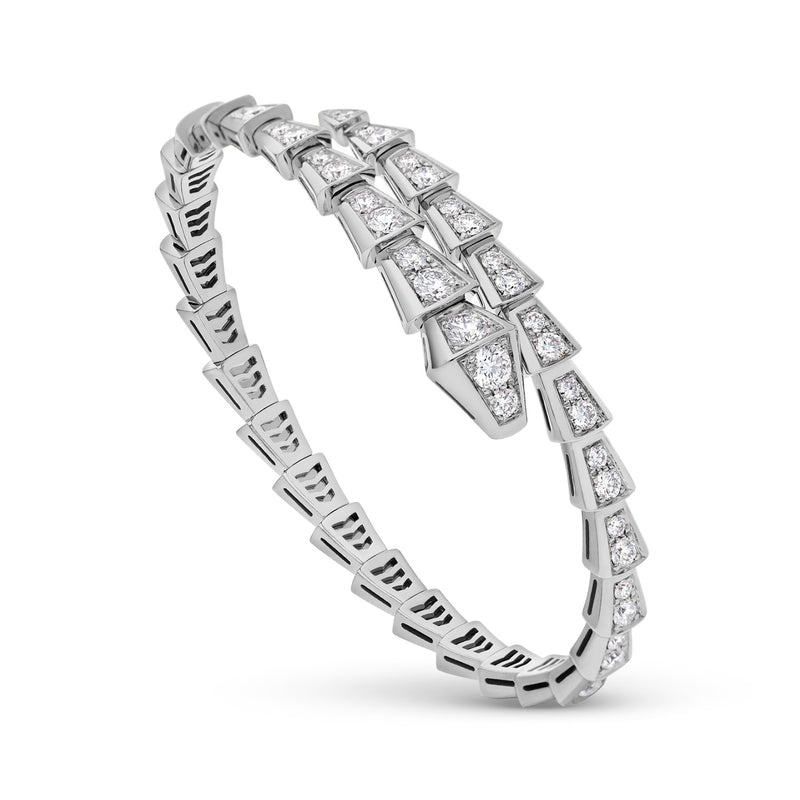 Serpenti Viper one-coil slim bracelet in 18 kt white gold set with full pavé diamonds