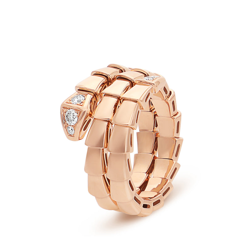 Serpenti Viper two-coil rose gold ring, set with demi-pavé diamonds