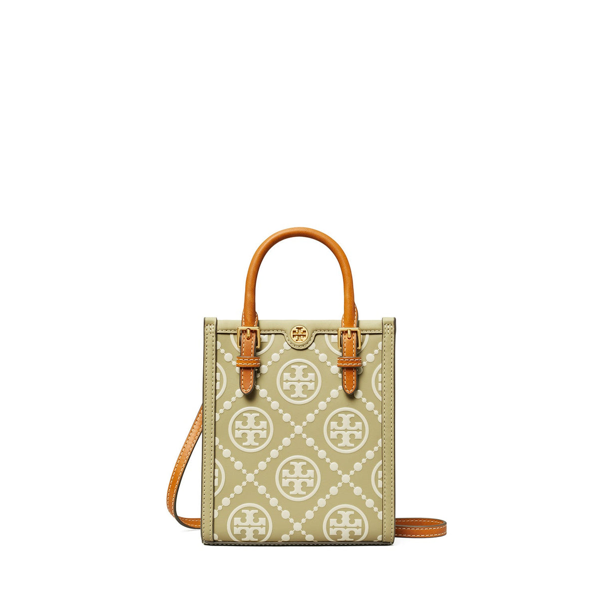 T Monogram Contrast Embossed Mini N/S Tote