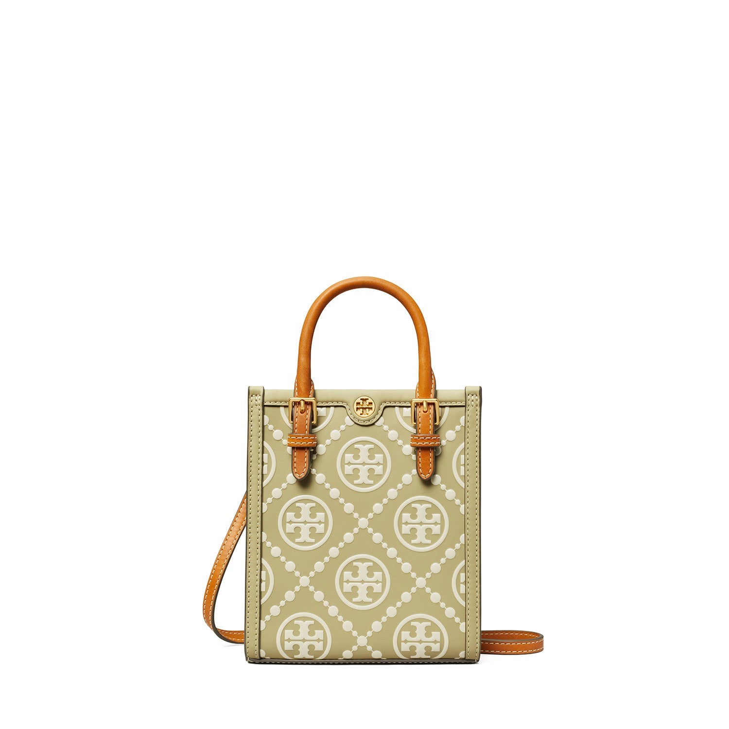 T Monogram Contrast Embossed Mini N/S Tote