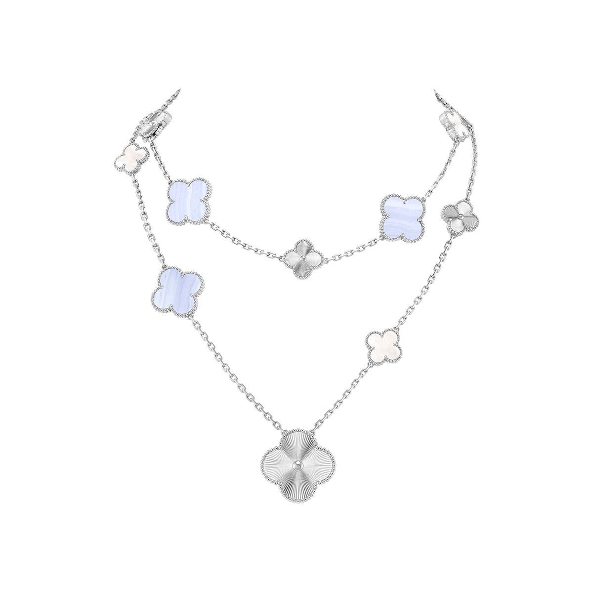Magic Alhambra Transformable Long Necklace White Gold