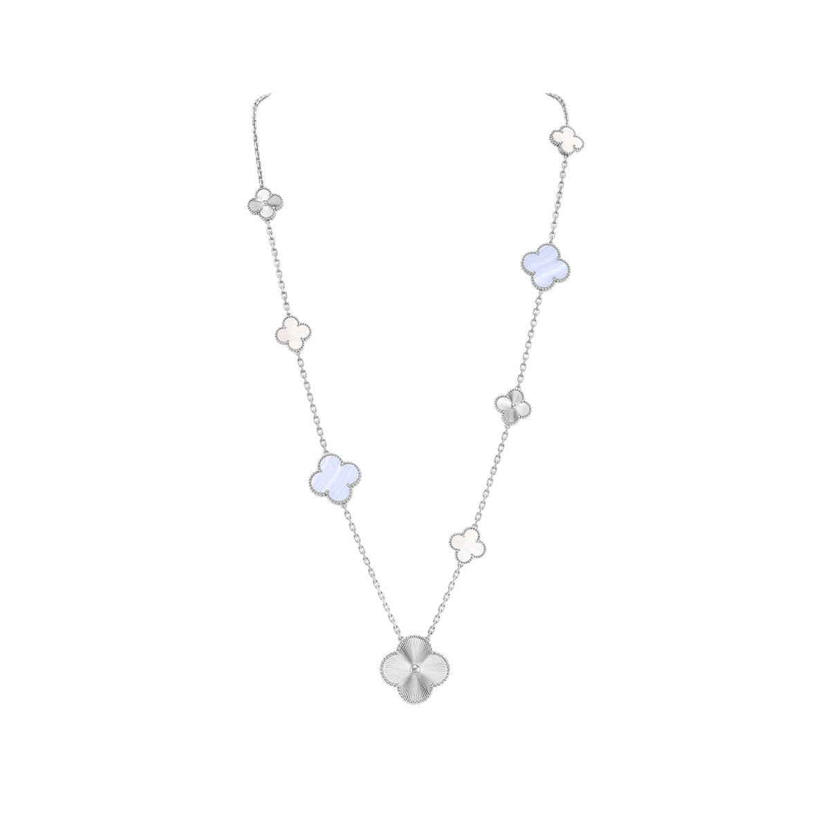 Magic Alhambra Transformable Long Necklace White Gold