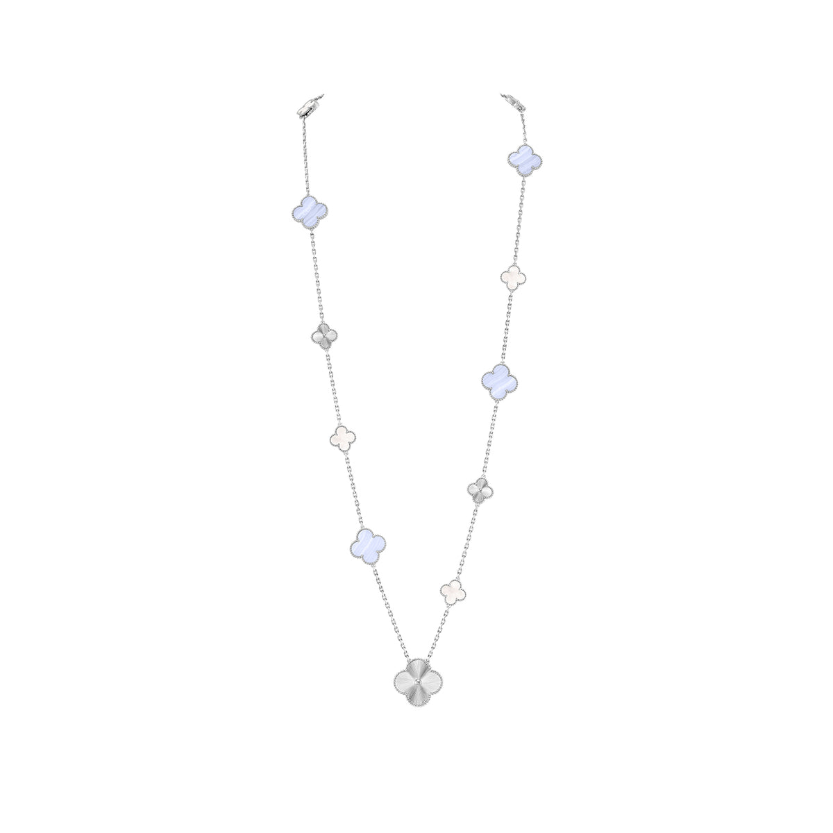 Magic Alhambra Transformable Long Necklace White Gold