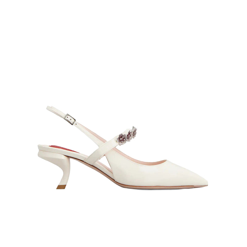 Virgule Flower Slingback Pumps in Patent Leather