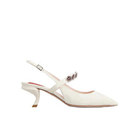 Virgule Flower Slingback Pumps in Patent Leather