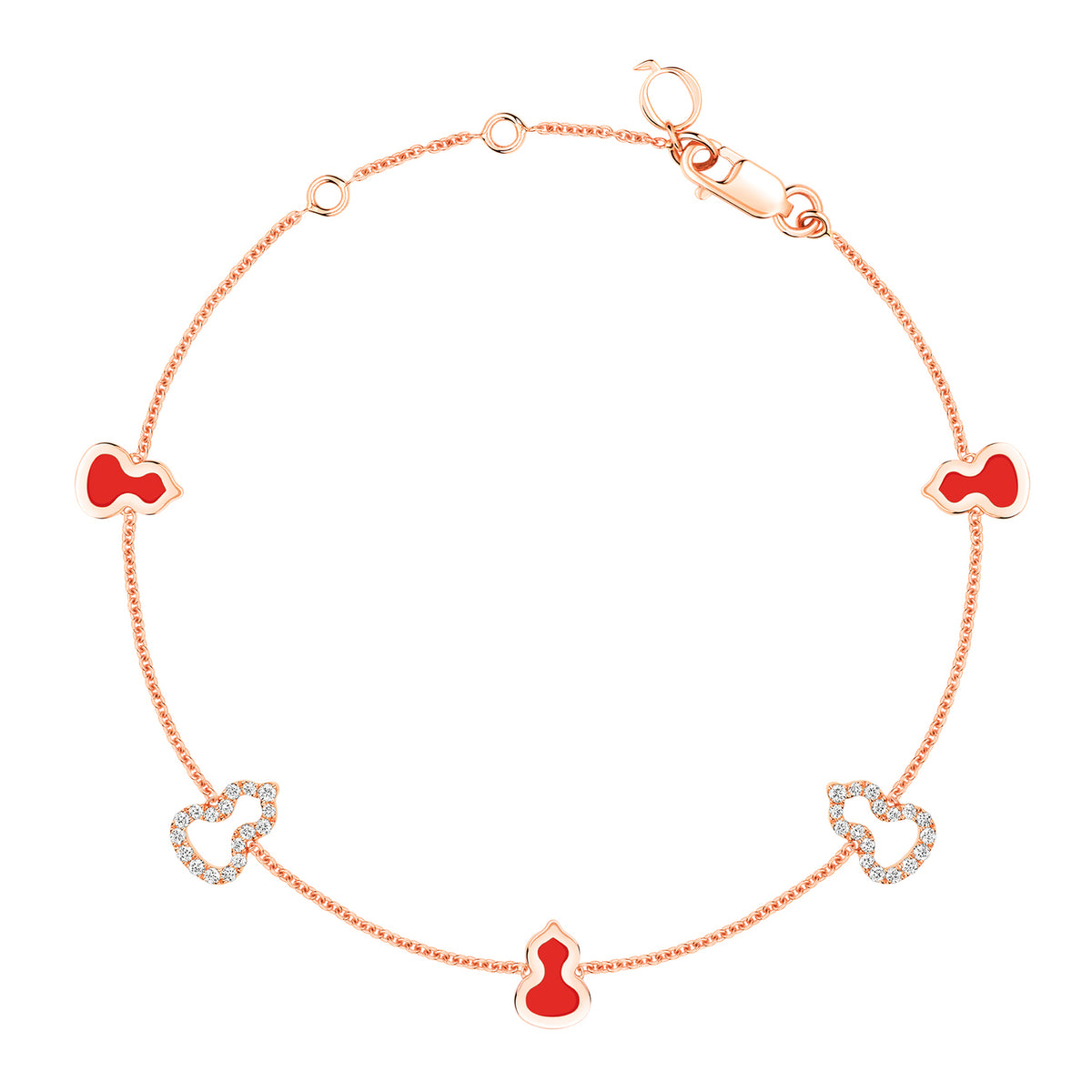 Wulu Mini Bracelet in 18K Rose Gold and Red Enamel Set with Diamonds