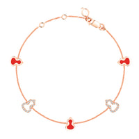 Wulu Mini Bracelet in 18K Rose Gold and Red Enamel Set with Diamonds