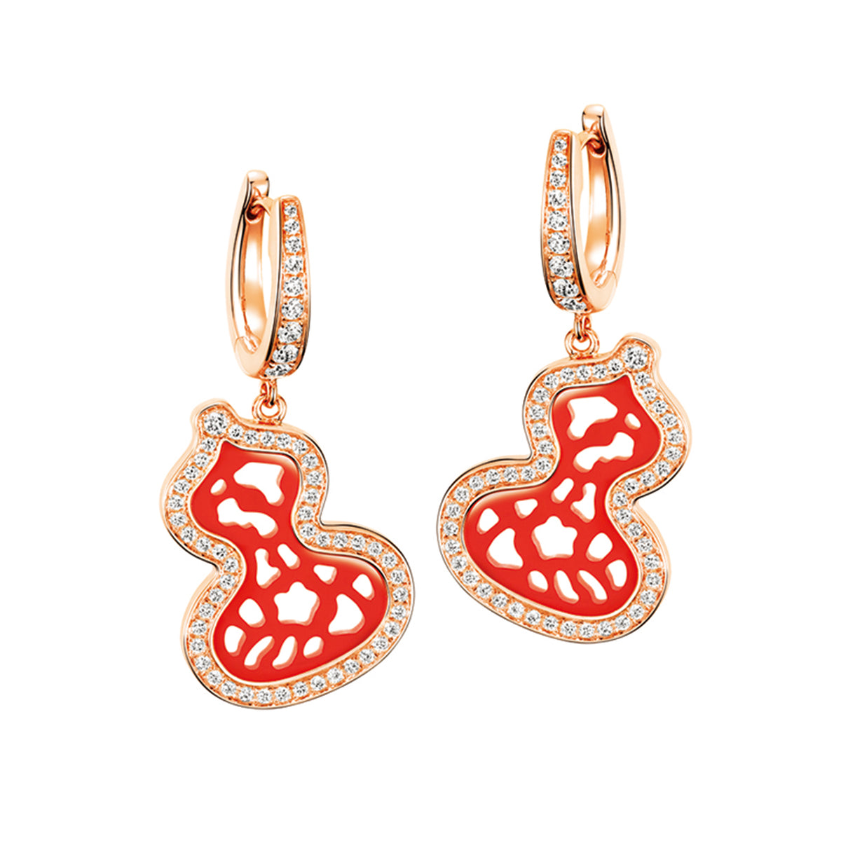 Wulu earrings in 18K rose gold with diamonds and red agate