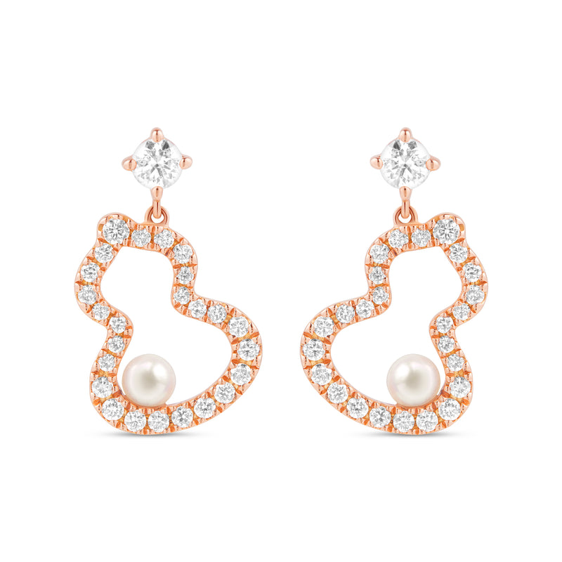 Wulu Petite Earrings in 18K Rose Gold set with Akoya Pearls and Diamonds