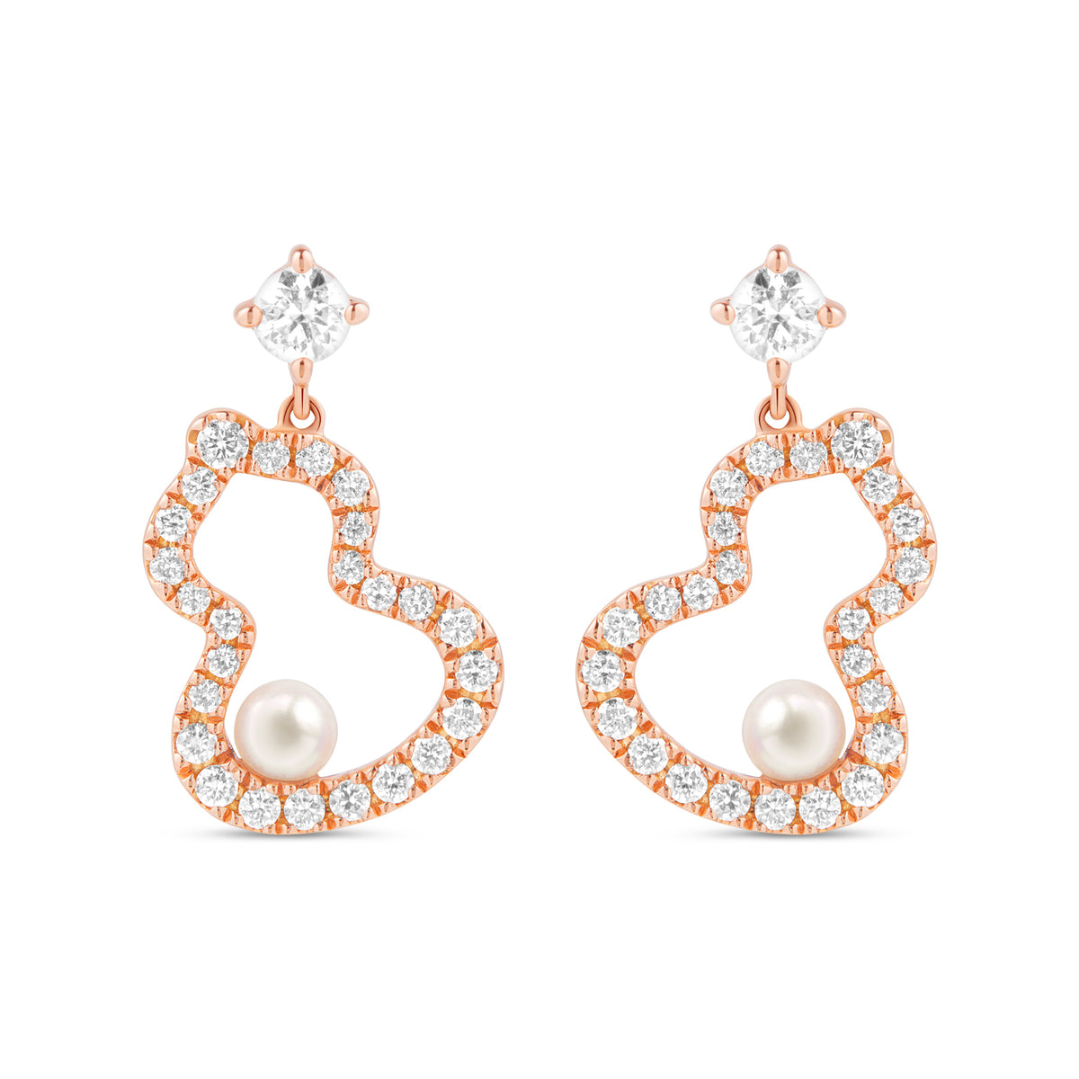Wulu Petite Earrings in 18K Rose Gold set with Akoya Pearls and Diamonds