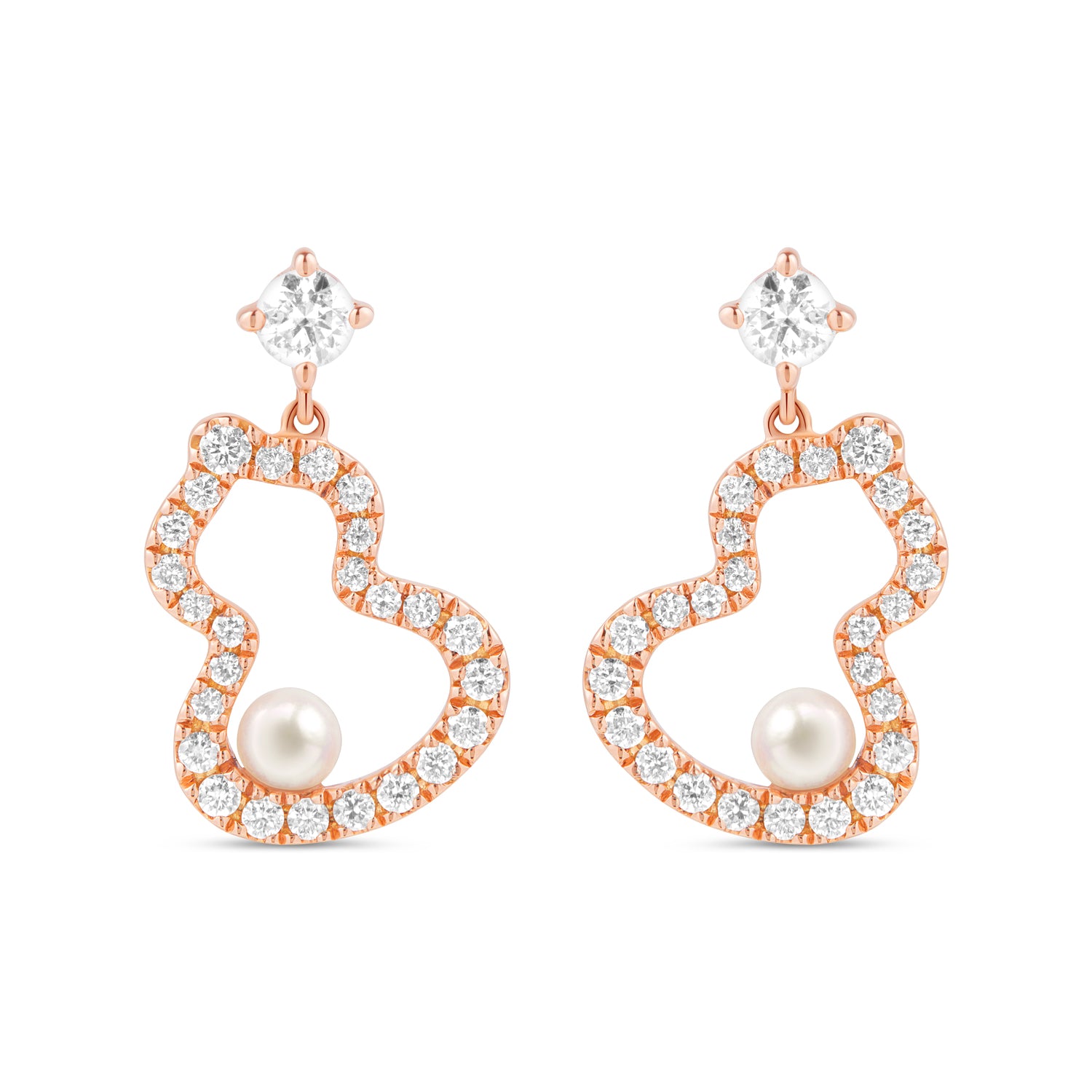 Wulu Petite Earrings in 18K Rose Gold set with Akoya Pearls and Diamonds