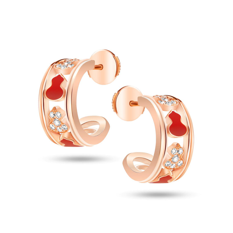 Wulu Eternity Hoop Earrings in 18K Rose Gold and Red HyCeram® Set with Diamonds