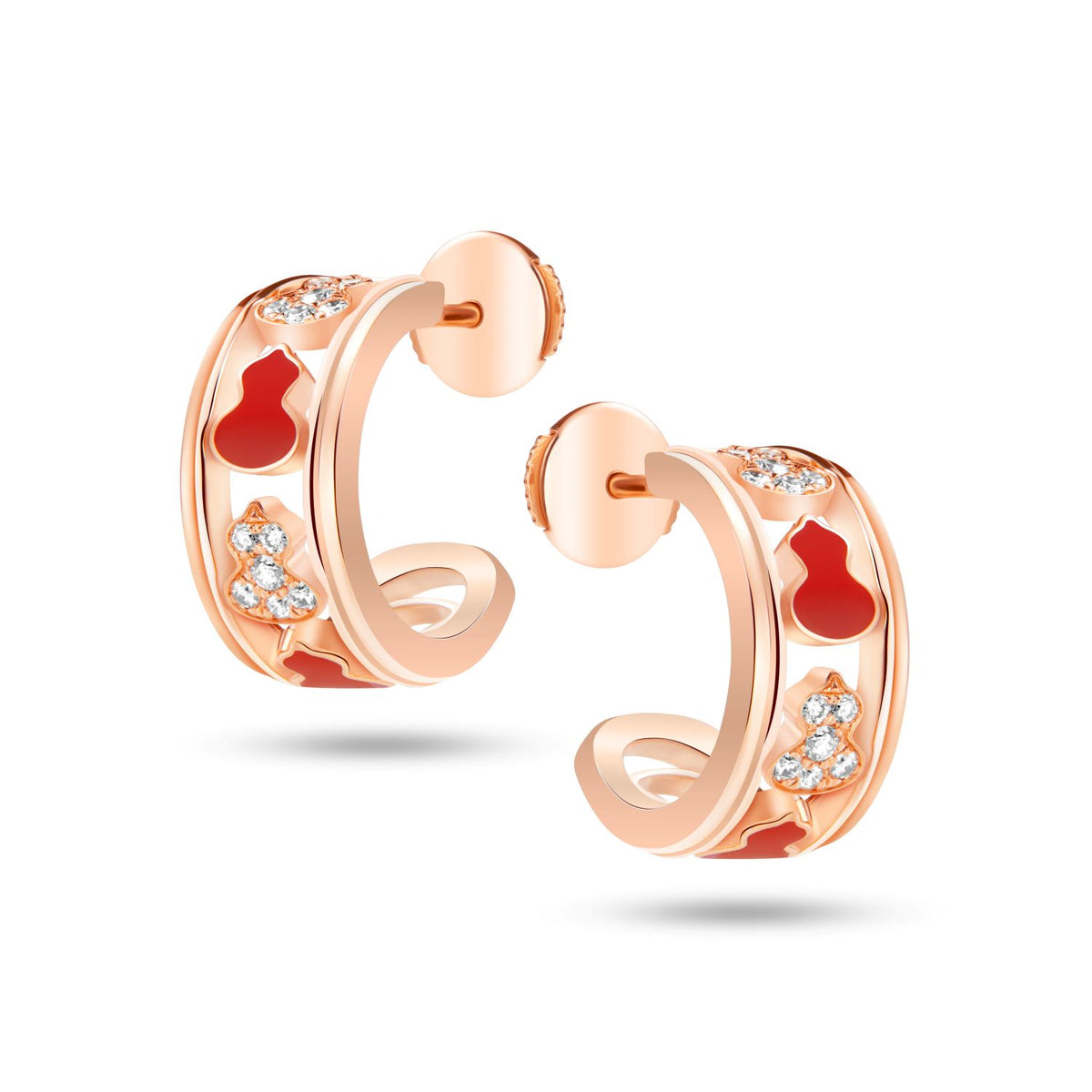 Wulu Eternity Hoop Earrings in 18K Rose Gold and Red HyCeram® Set with Diamonds