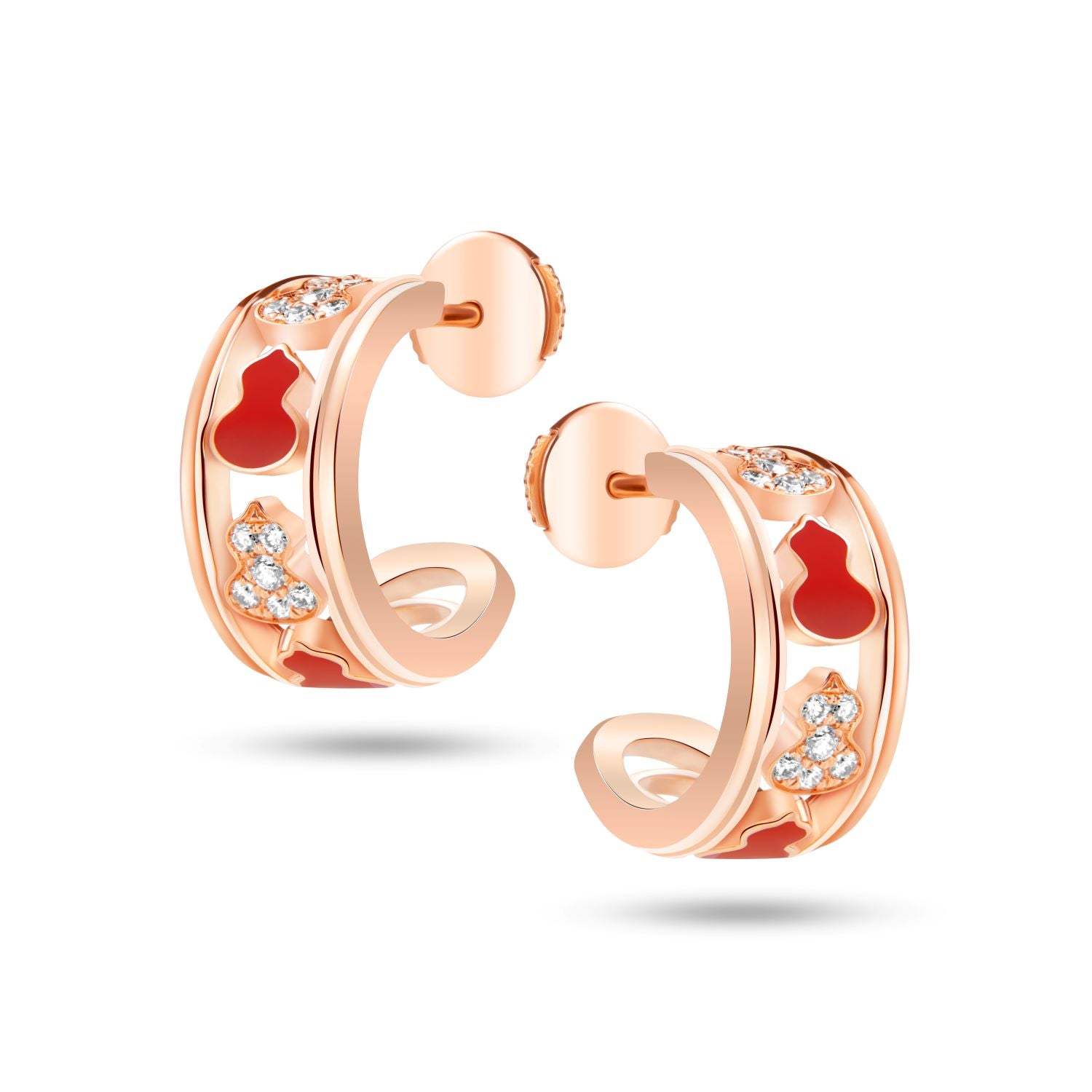Wulu Eternity Hoop Earrings in 18K Rose Gold and Red HyCeram® Set with Diamonds