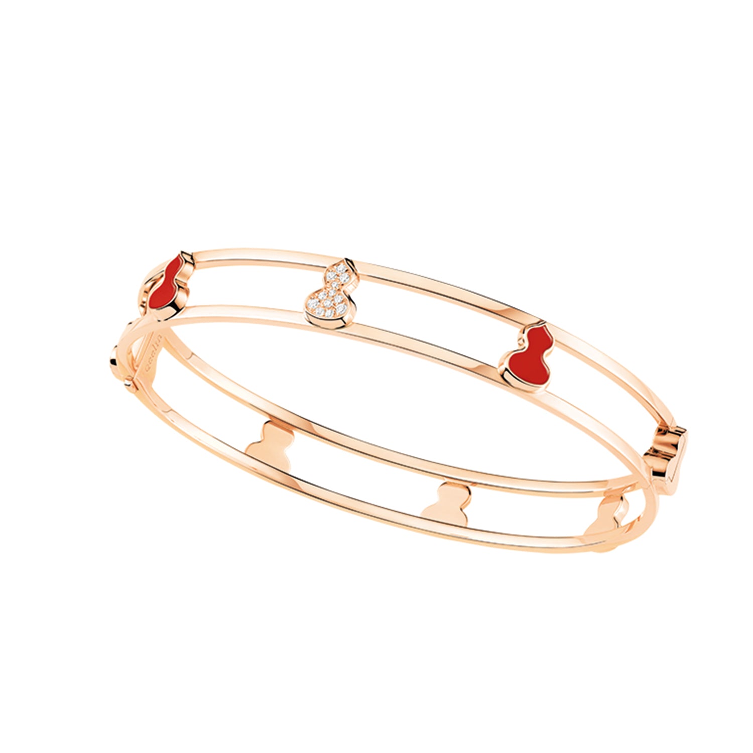 Wulu bangle in 18K rose gold with diamonds and red agate