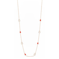 Wulu Mini Long Necklace in 18K Rose Gold and Red Enamel Set with Diamonds
