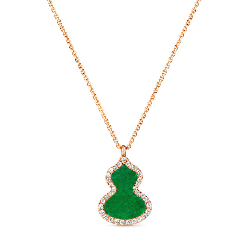 Wulu Small Necklace in 18K Rose Gold Set with Jade and Diamonds