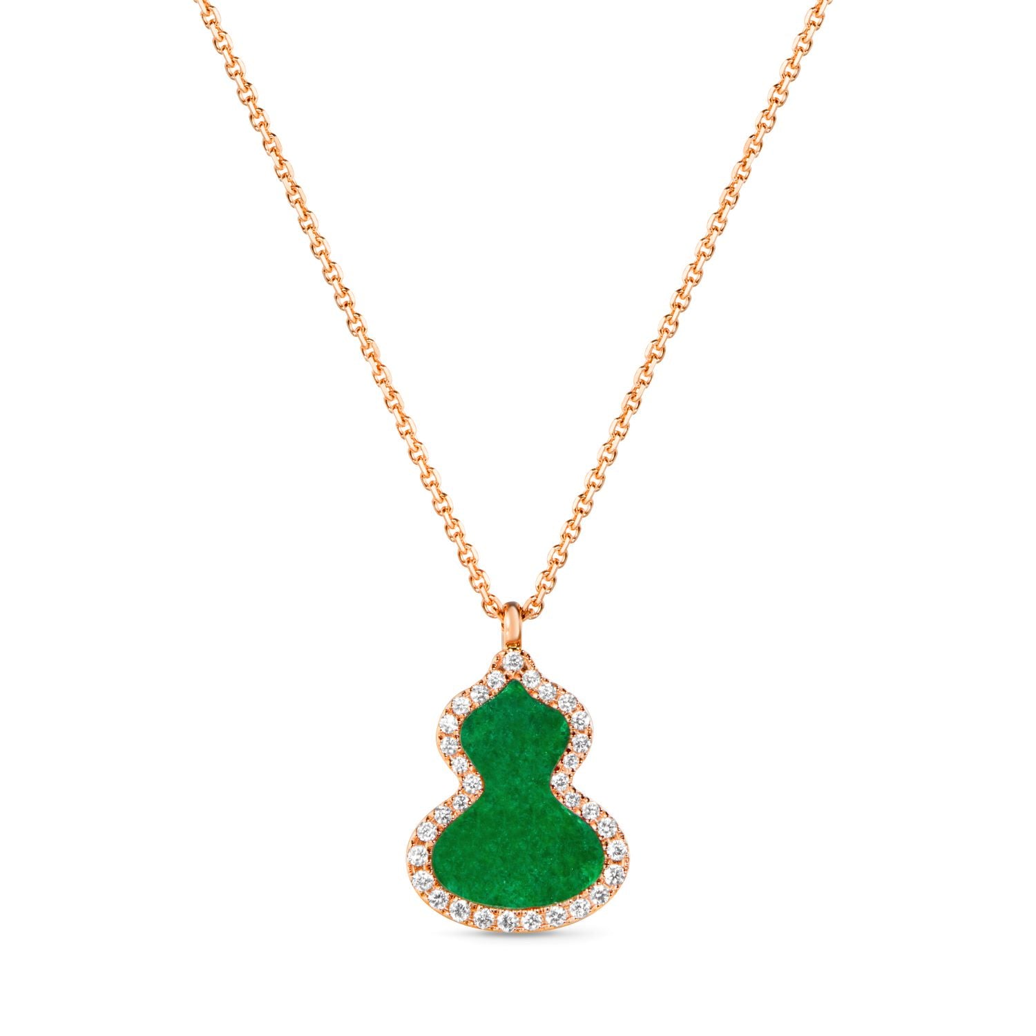 Wulu Small Necklace in 18K Rose Gold Set with Jade and Diamonds