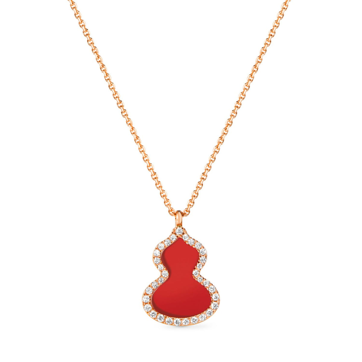 Wulu Small Necklace in 18K Rose Gold Set with Red Agate and Diamonds