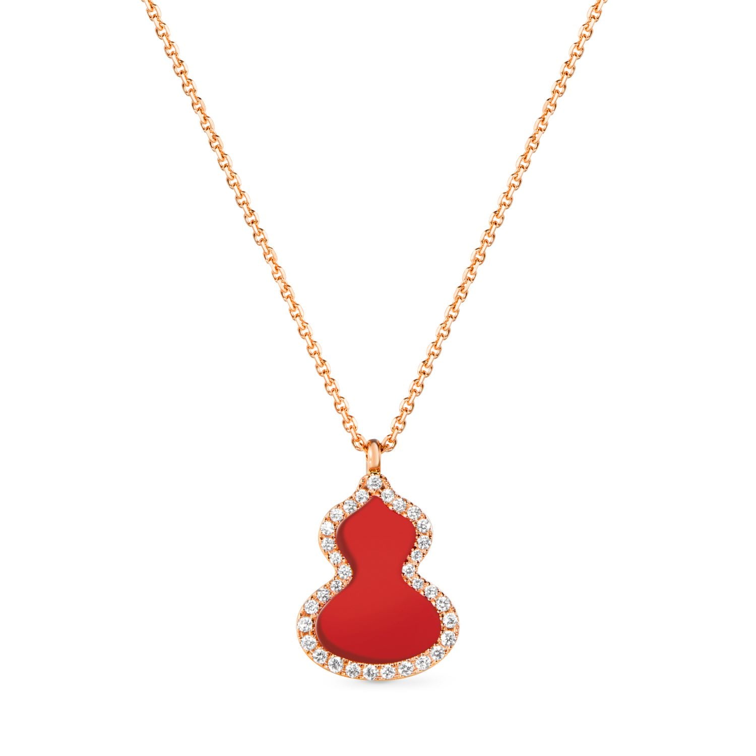 Wulu Small Necklace in 18K Rose Gold Set with Red Agate and Diamonds