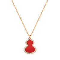 Wulu Small Necklace in 18K Rose Gold Set with Red Agate and Diamonds