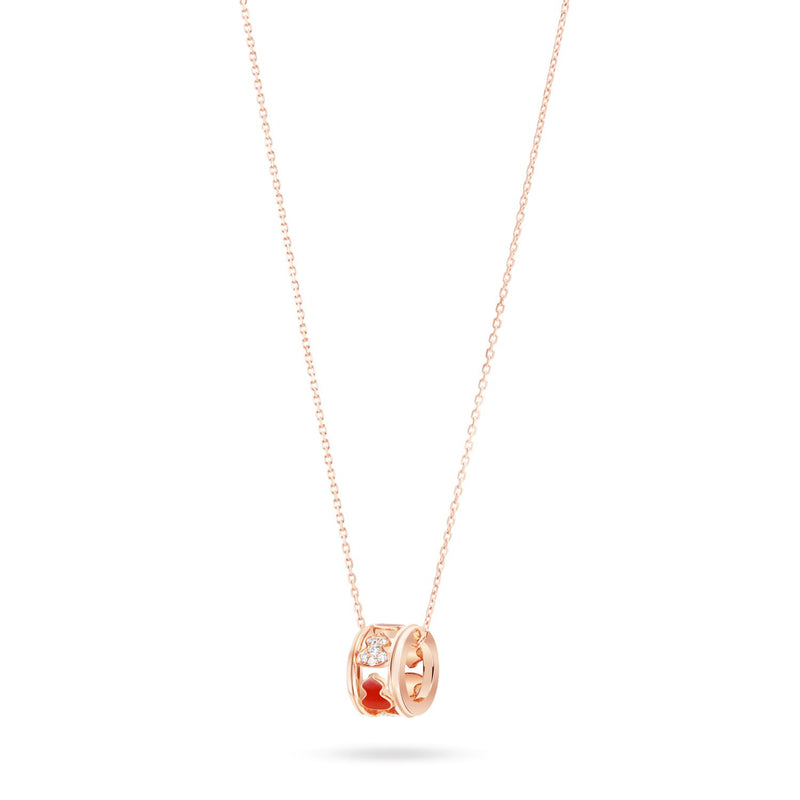 Wulu Eternity Small Necklace in 18K Rose Gold and Red HyCeram® Set with Diamonds
