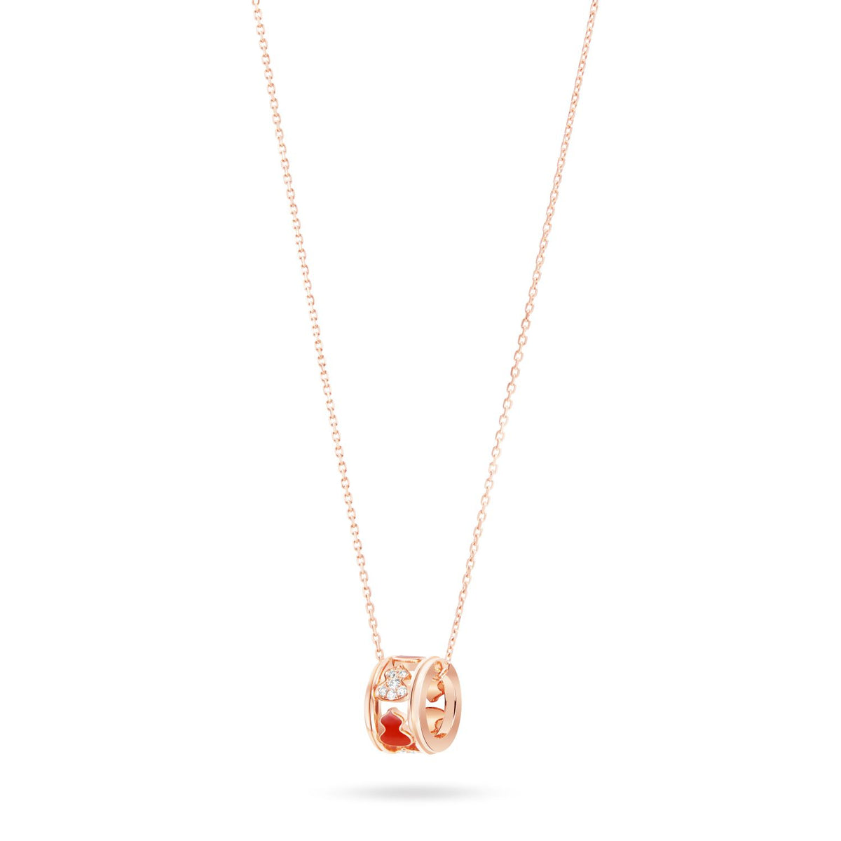Wulu Eternity Small Necklace in 18K Rose Gold and Red HyCeram® Set with Diamonds