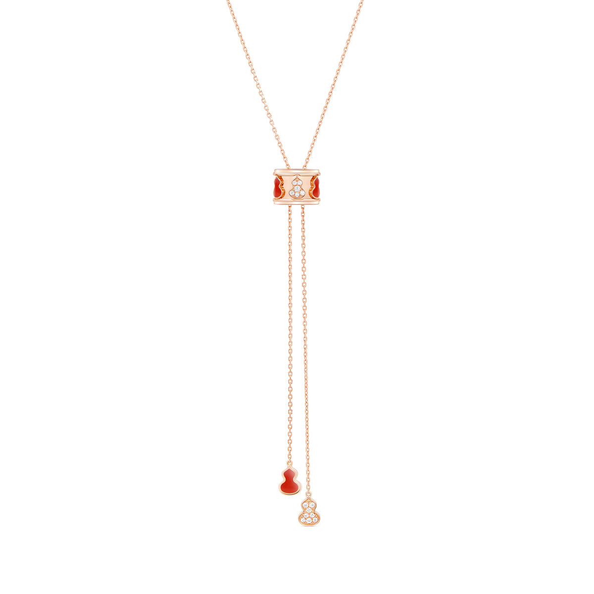 Wulu Eternity Small Sliding Necklace in 18K Rose Gold and Red HyCeram® set with Diamonds