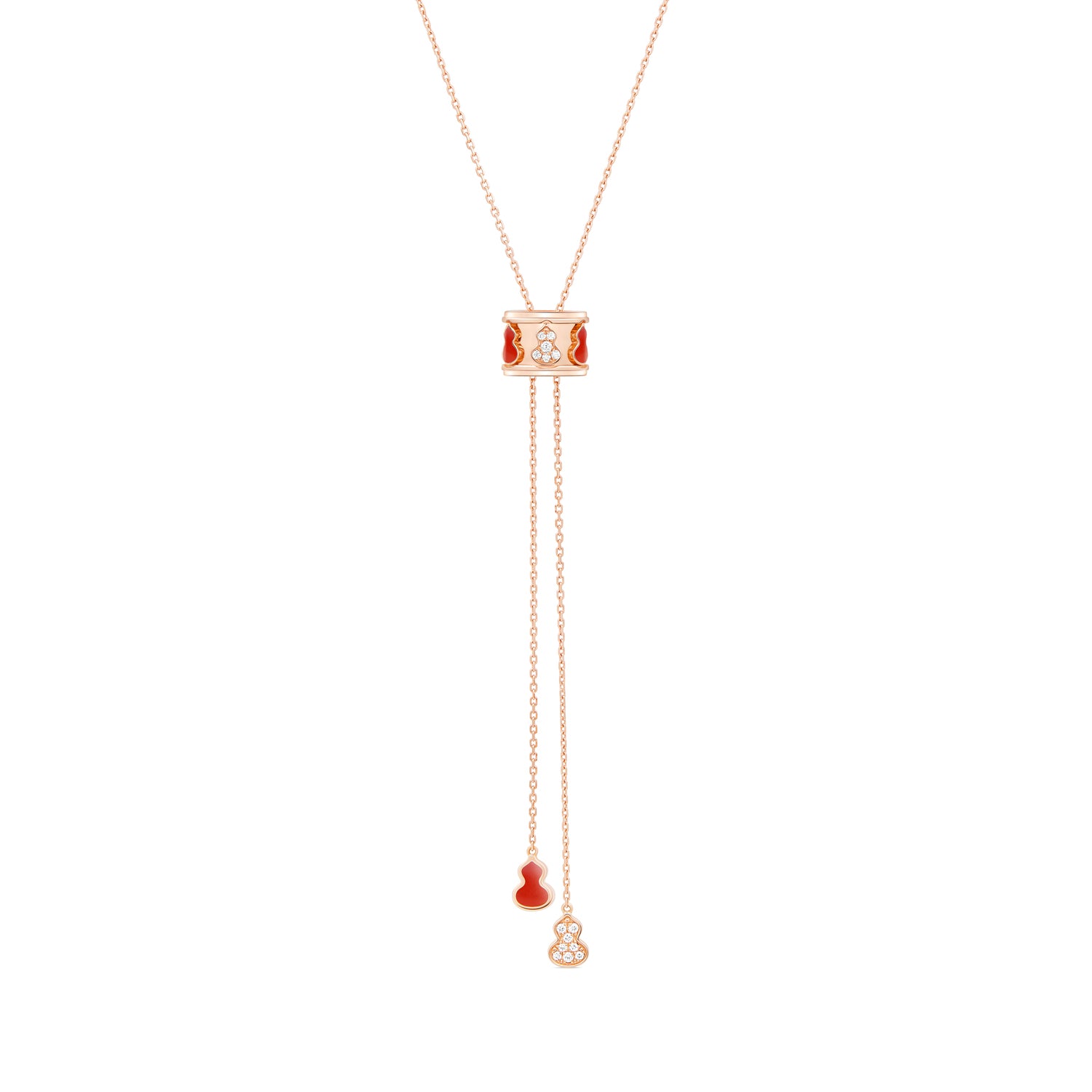 Wulu Eternity Small Sliding Necklace in 18K Rose Gold and Red HyCeram® set with Diamonds