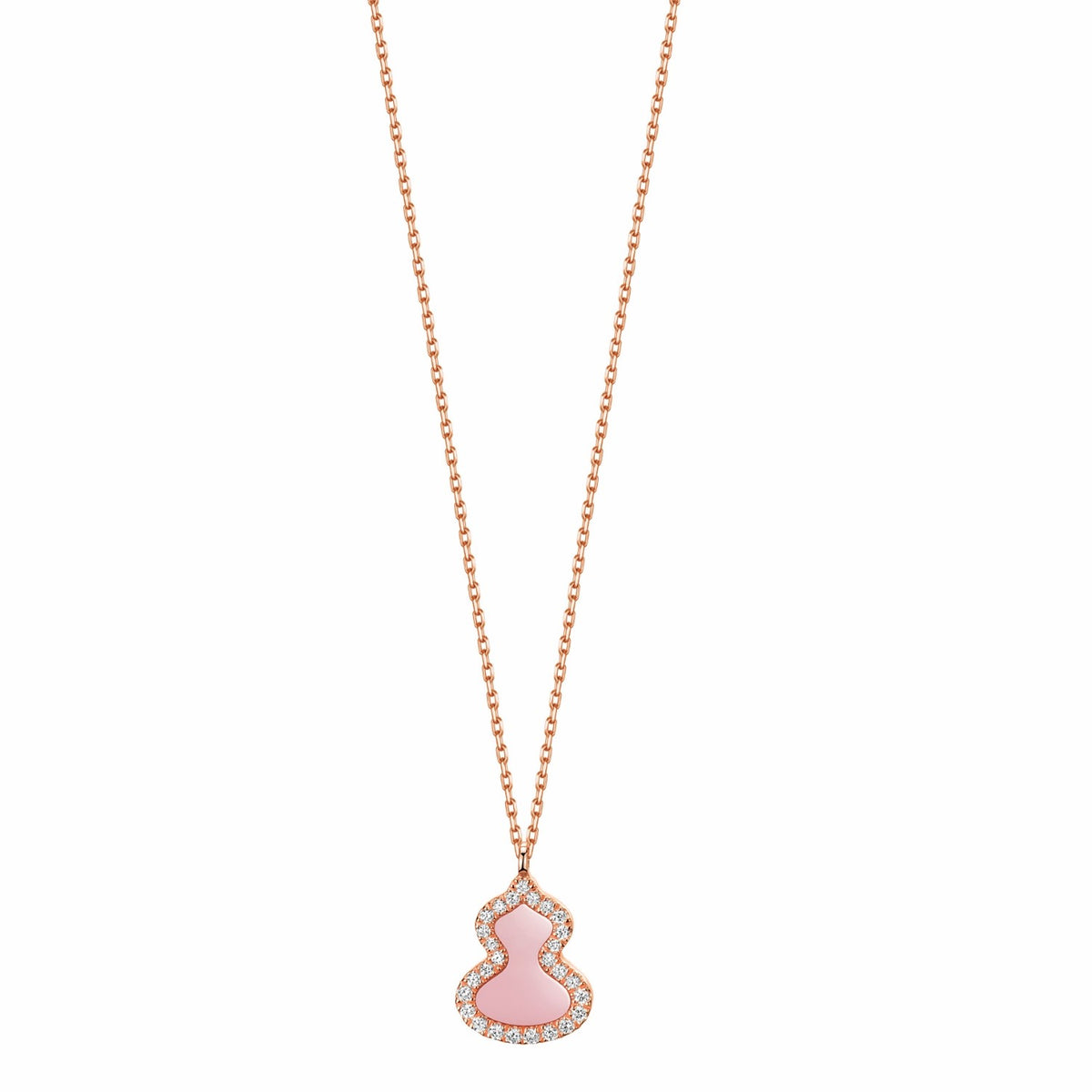 Wulu Petite Necklace in 18K Rose Gold Set with Pink Opal and Diamonds