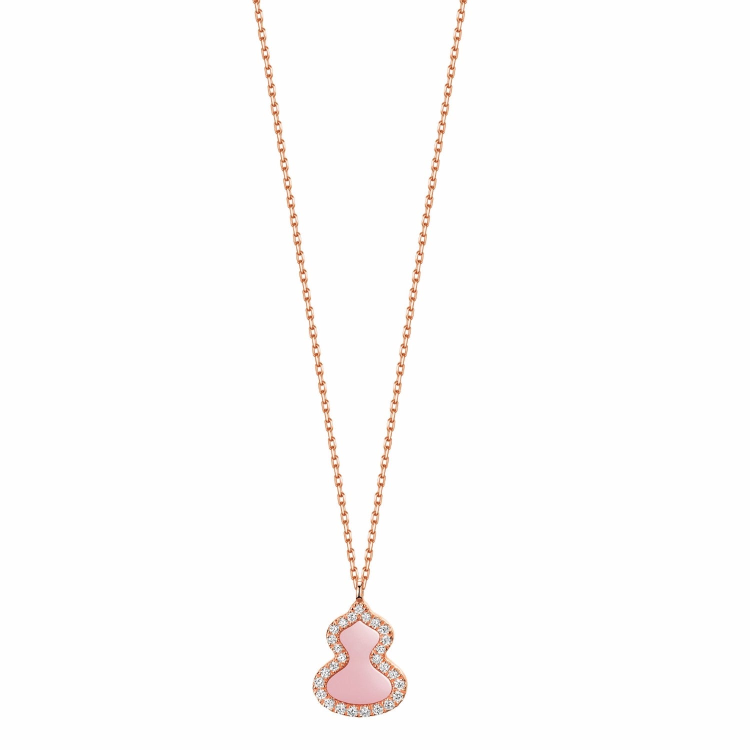 Wulu Petite Necklace in 18K Rose Gold Set with Pink Opal and Diamonds