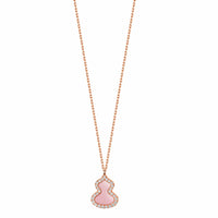 Wulu Petite Necklace in 18K Rose Gold Set with Pink Opal and Diamonds