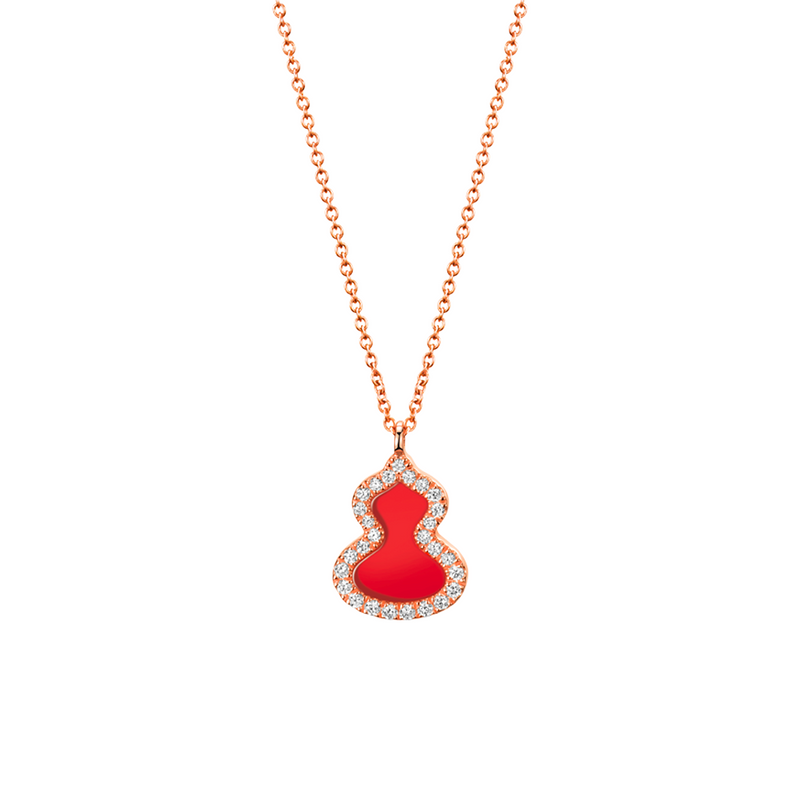 Petite Wulu necklace in 18K rose gold with diamonds and red agate