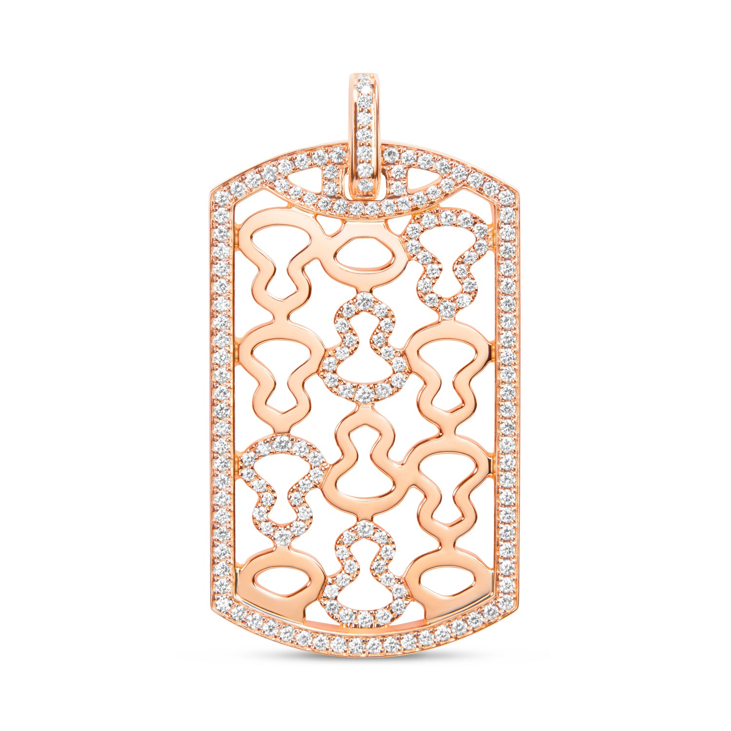 Wulu Large Tag Pendant in 18K Rose Gold Set with Diamonds