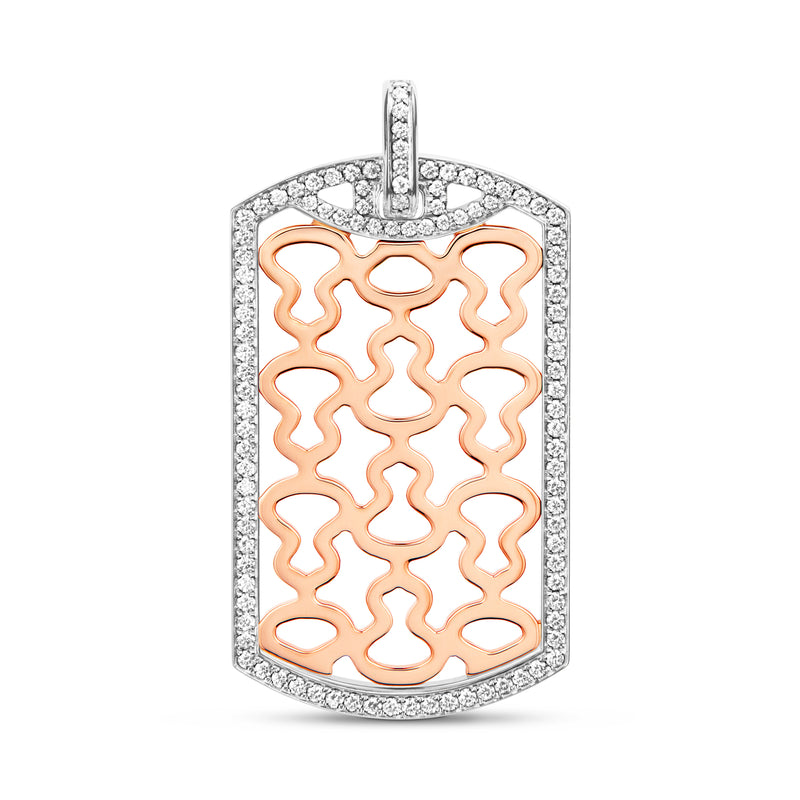 Wulu Large Tag Pendant in 18K White and Rose Gold Set with Diamonds