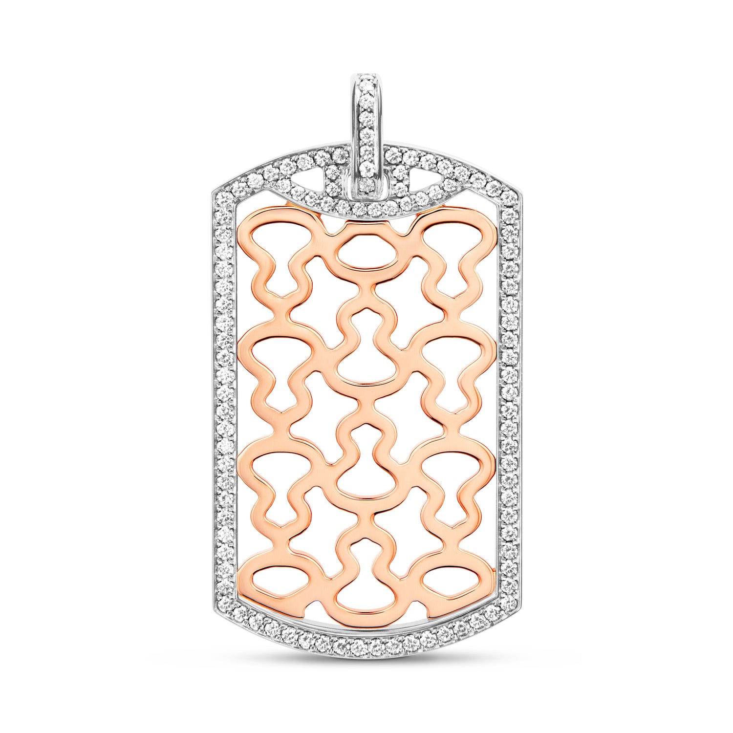 Wulu Large Tag Pendant in 18K White and Rose Gold Set with Diamonds