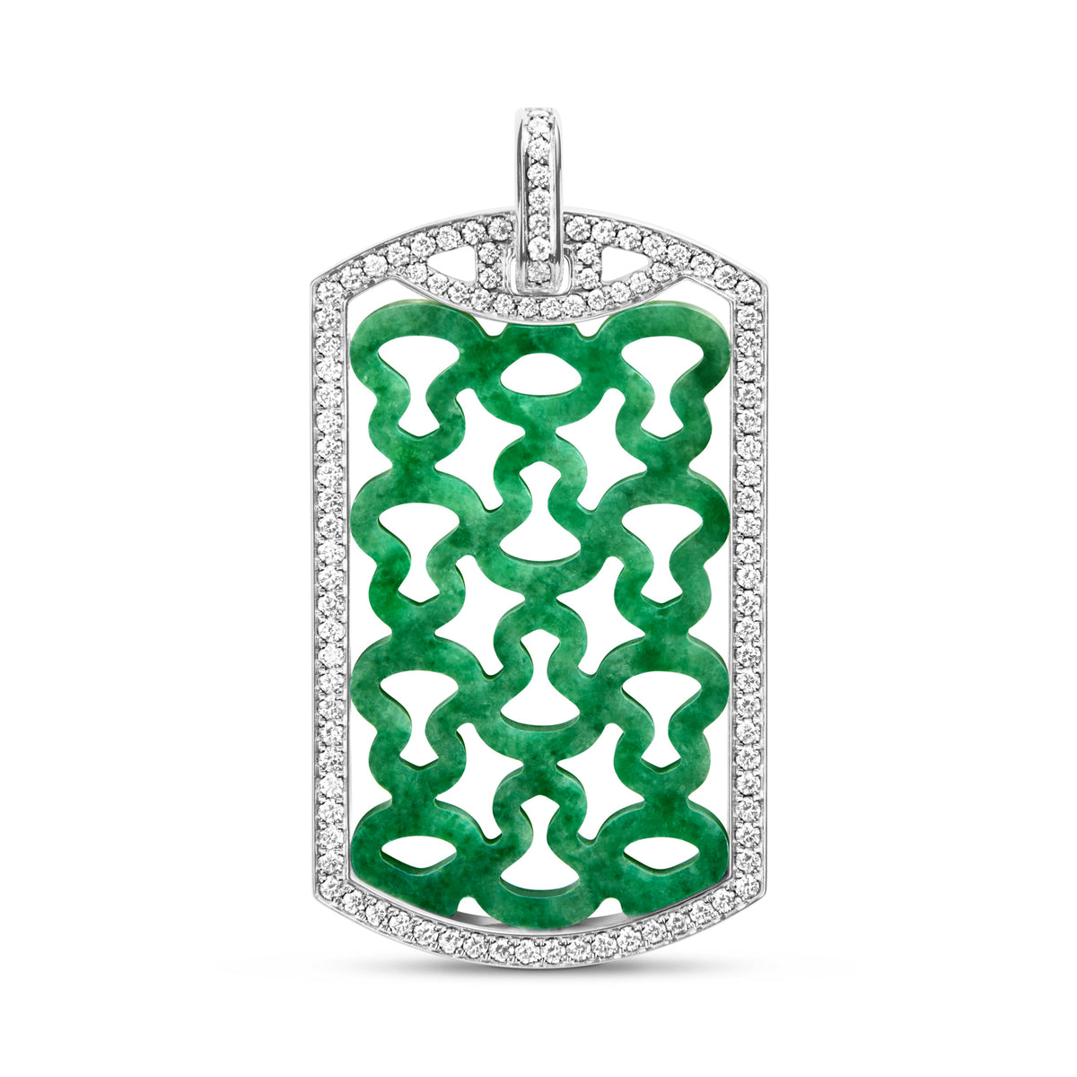 Wulu Large Tag Pendant in 18K White Gold Set with Jade and Diamonds