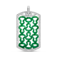 Wulu Large Tag Pendant in 18K White Gold Set with Jade and Diamonds