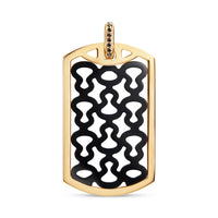 Wulu Large Tag Pendant in 18K Yellow Gold Set with Onyx and Black Diamonds