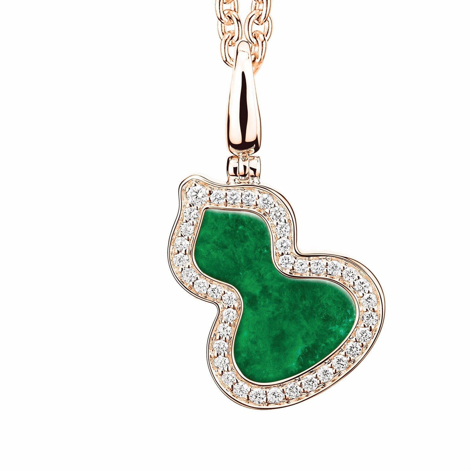 Wulu Medium Pendant in 18K Rose Gold Set with Jade and Diamonds