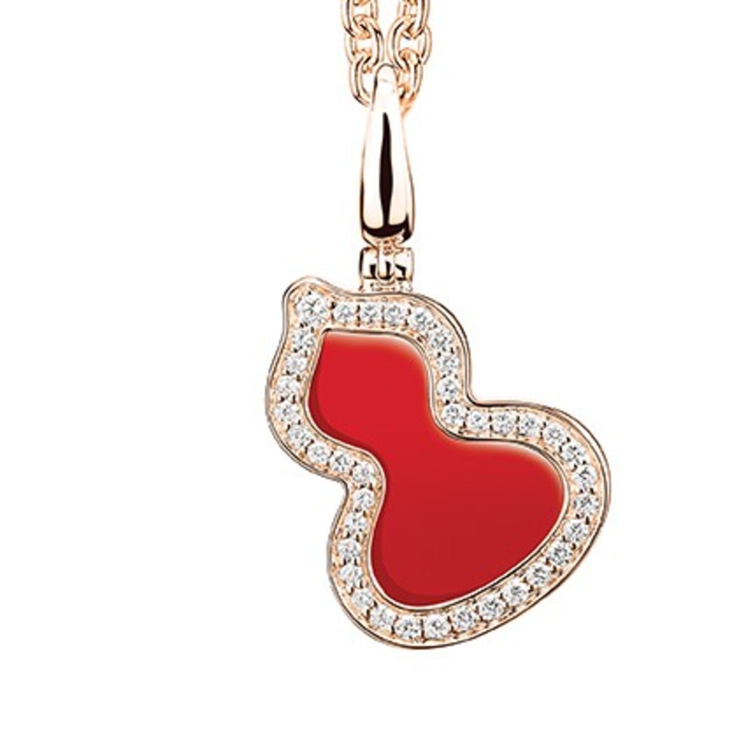 Wulu Medium Pendant in 18K Rose Gold Set with Red Agate and Diamonds