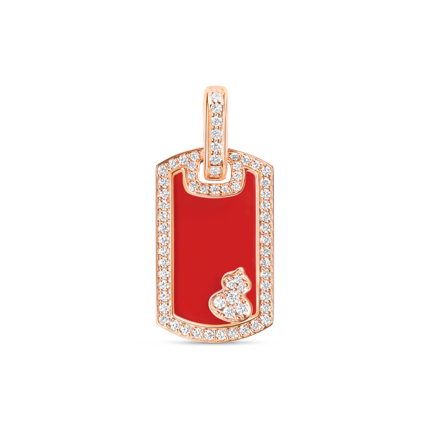 Wulu Small Tag Pendant in 18K Rose Gold Set with Red Agate and Diamonds