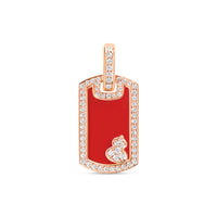 Wulu Small Tag Pendant in 18K Rose Gold Set with Red Agate and Diamonds