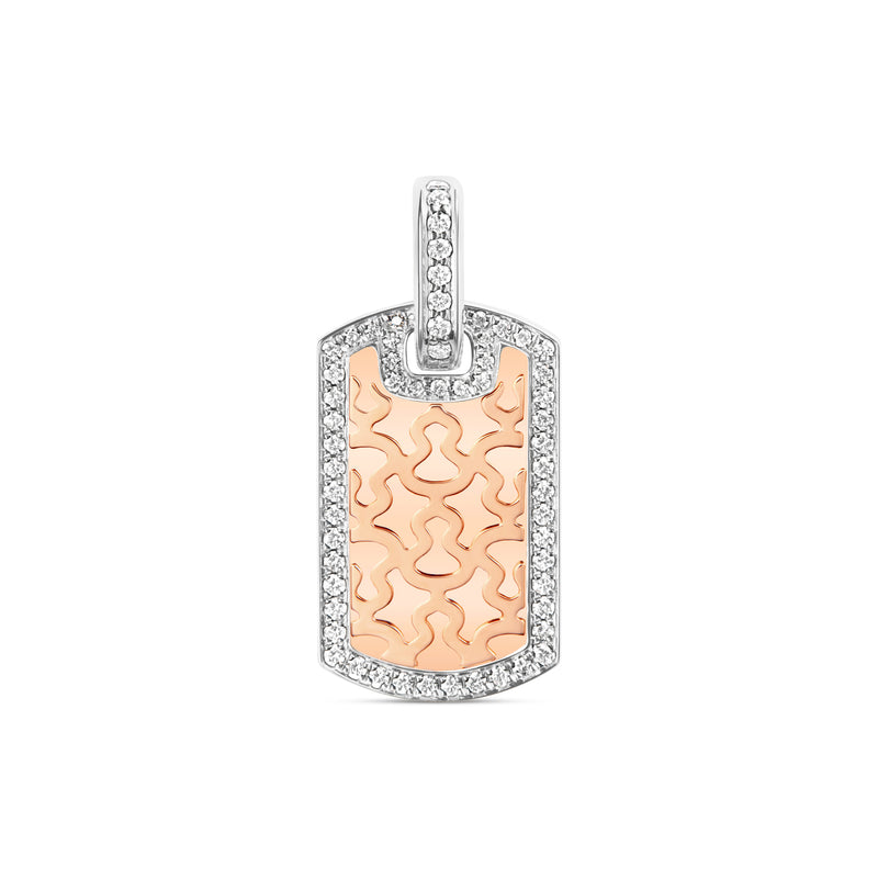 Wulu Small Tag Pendant in 18K White and Rose Gold Set with Diamonds