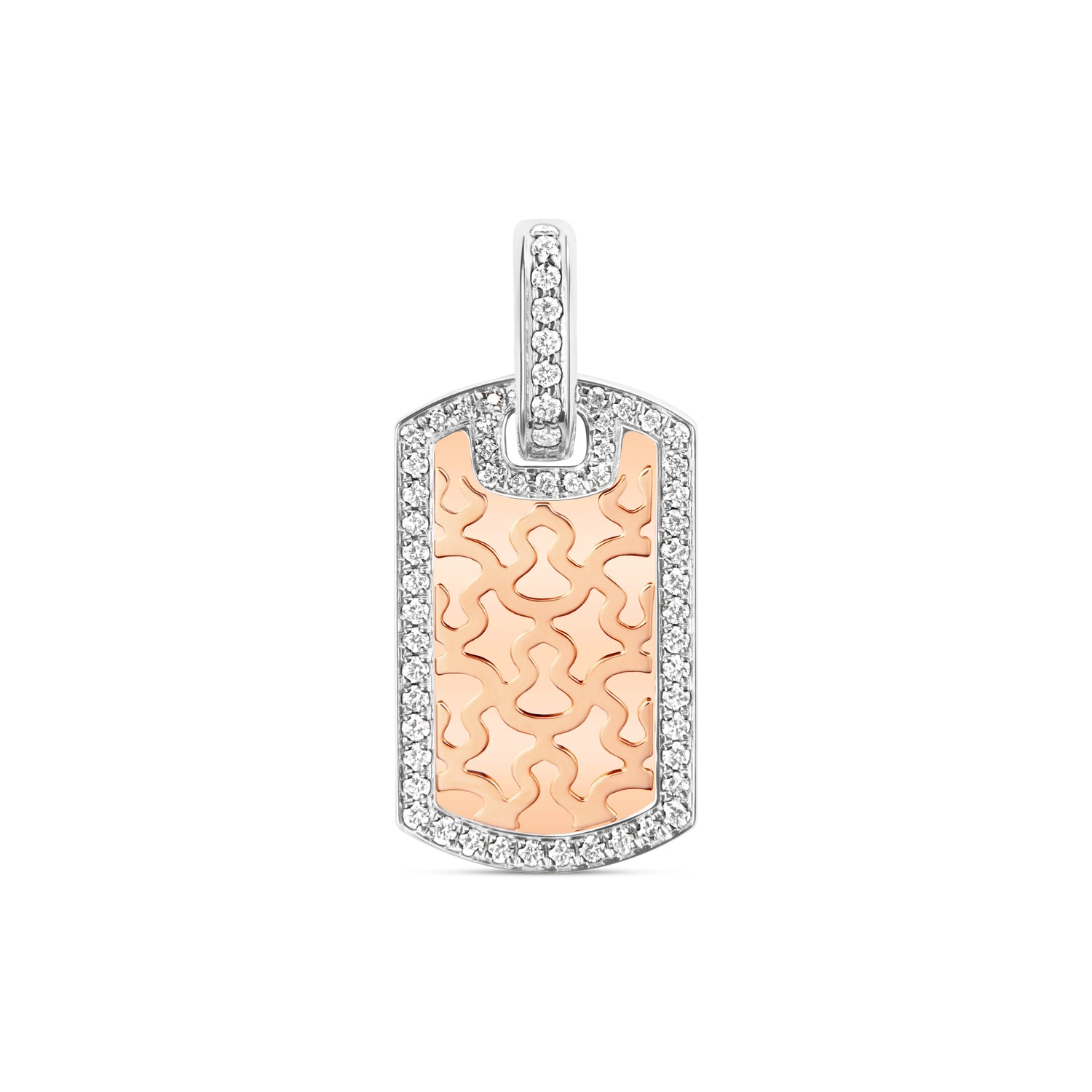 Wulu Small Tag Pendant in 18K White and Rose Gold Set with Diamonds