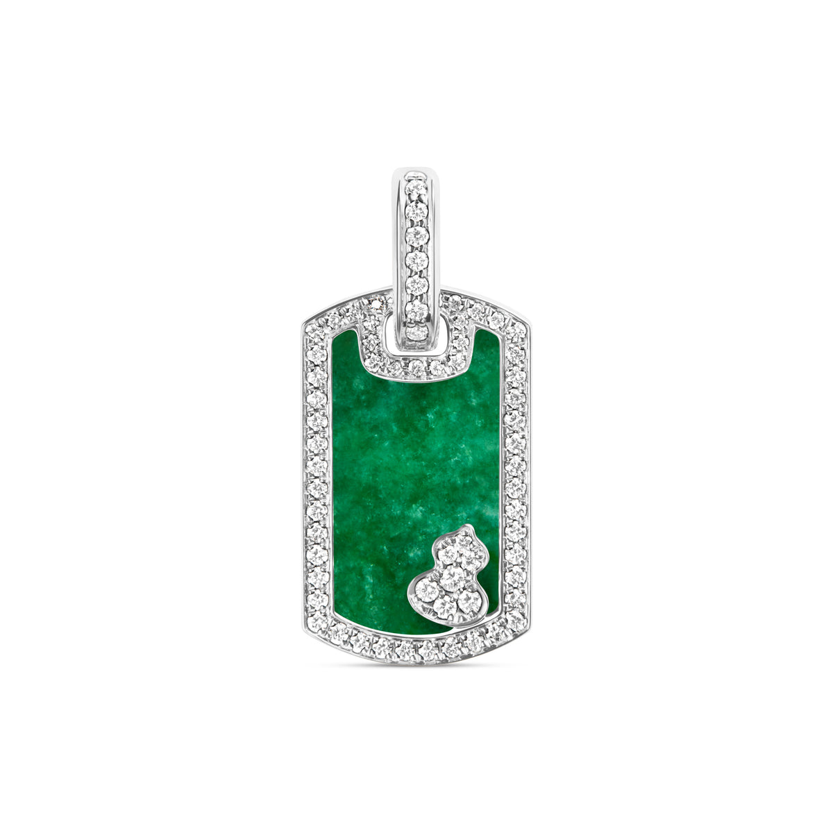 Wulu Small Tag Pendant in 18K White Gold Set with Jade and Diamonds